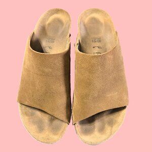 Birkenstock Papillio Sz 7-7.5-38 Womens Namica Suede Cork Heel Sandal Shoe